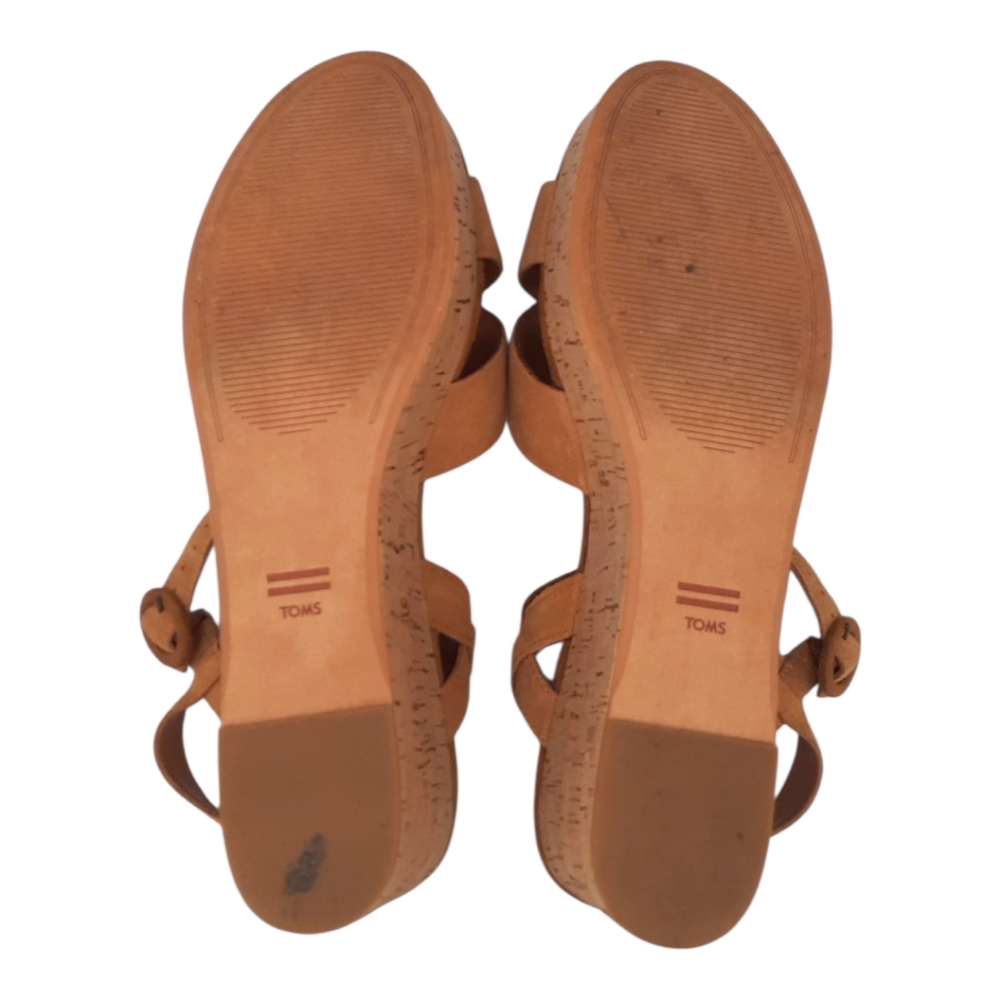 SALE! TOMS Willow Tan Suede Wedge Sandals Size 10 - Picture 8 of 9